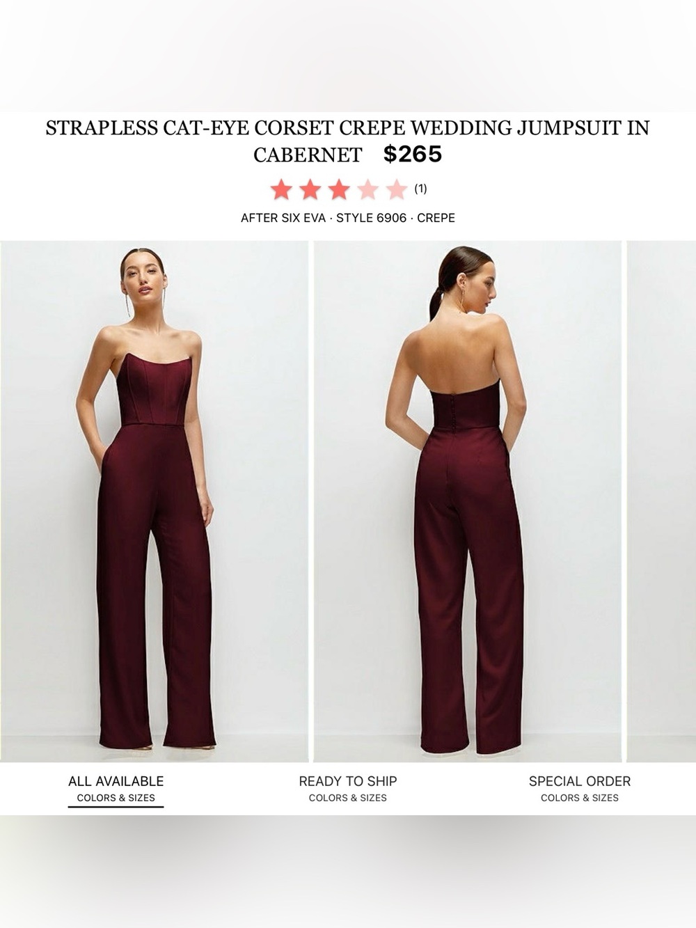 After Six Cabernet Strapless Cat-Eye Corset Jumpsuit